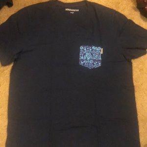 Navy T-Shirt with Blue Patterned Pocket
